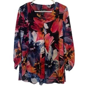 Softworks Floral Print Layered Blouse Size Medium